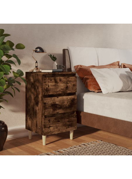 Bed Cabinets with Solid Wood Legs 2 pcs Smoked Oak 40x35x69 cm