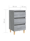 Bed Cabinet with Solid Wood Legs Grey Sonoma 40x35x69 cm