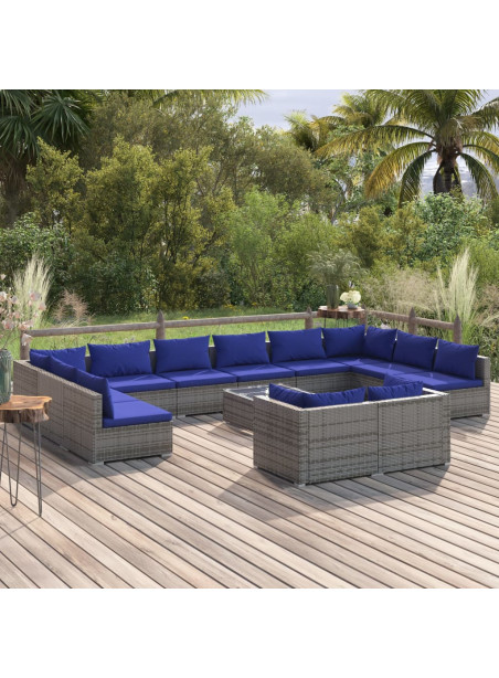13 Piece Garden Lounge Set with Cushions Grey Poly Rattan
