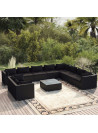 11 Piece Garden Lounge Set with Cushions Black Poly Rattan