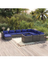 11 Piece Garden Lounge Set with Cushions Poly Rattan Grey