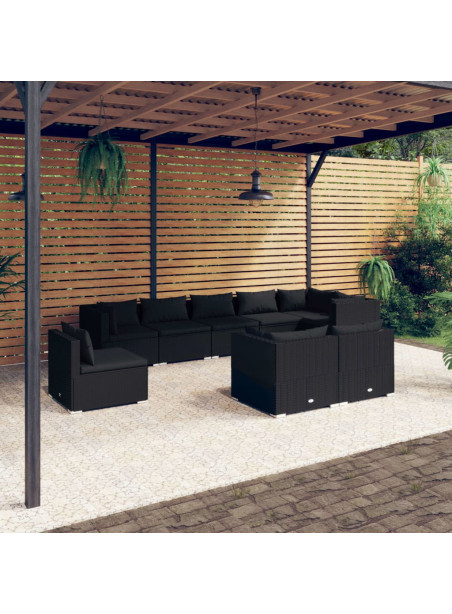 9 Piece Garden Lounge Set with Cushions Poly Rattan Black