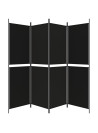 4-Panel Room Divider Black 200x180 cm Fabric