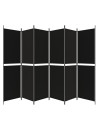 6-Panel Room Divider Black 300x200 cm Fabric