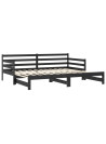 Pull-out Day Bed Black Solid Pinewood 2x