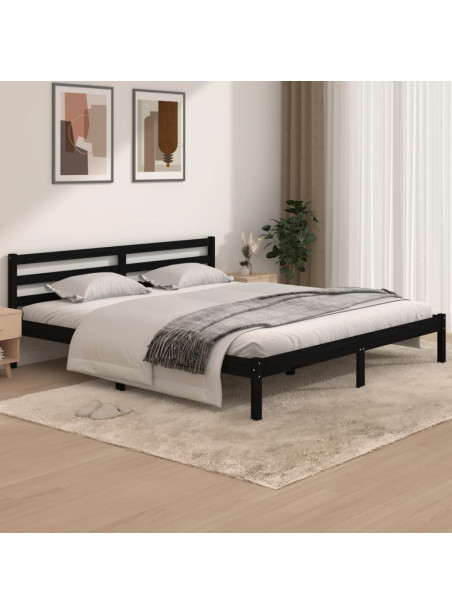 Bed Frame Solid Wood Pine 180x200 cm Black Super King Size