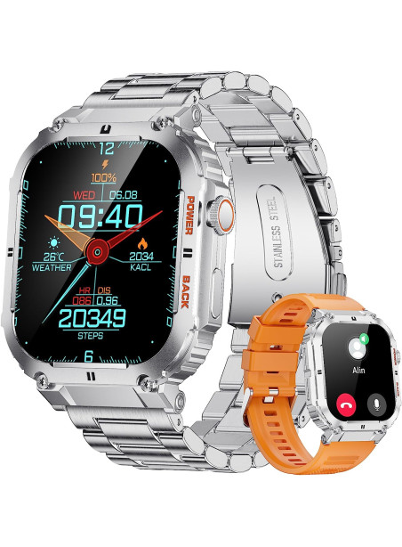 Military Smart Watch for Men(Answer/Dial Calls),1.96'' HD touchscreen,100 Sports Silver