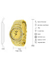 Gold Dial Men Custom Nugget Watch Bracelet Set Simulated Diamond Analog 43mm - FLAMBOYANT ULTRA BLING WATCH SET