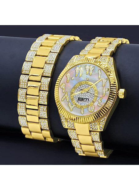 MOONBEAM WATCH SET | Gold Watch & Bracelet Set, bedazzling exquisite watch - Fully Iced