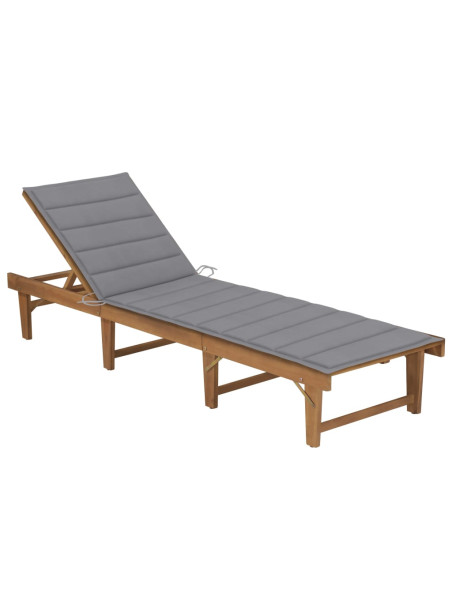 Folding Sun Lounger with Cushion Solid Acacia Wood