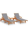 Sun Loungers 2 pcs with Table and Cushions Solid Acacia Wood