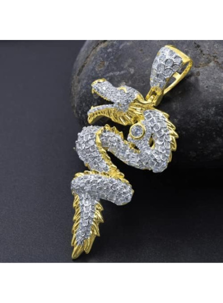 14k Yellow Gold Over Real Sterling Silver Good Luck Dragon Diamond Pendant