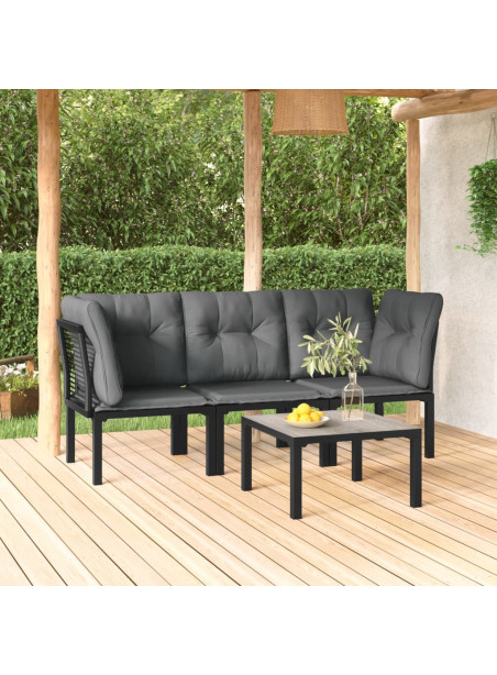 4 Piece Garden Lounge Set Black and Grey Poly Rattan