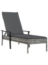 Sun Loungers 2 pcs with Table and Cushions Grey Poly Rattan