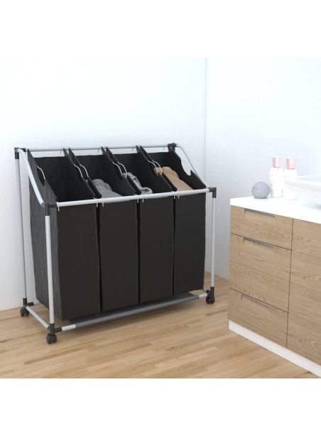 Laundry sorter with 4 bags black grey