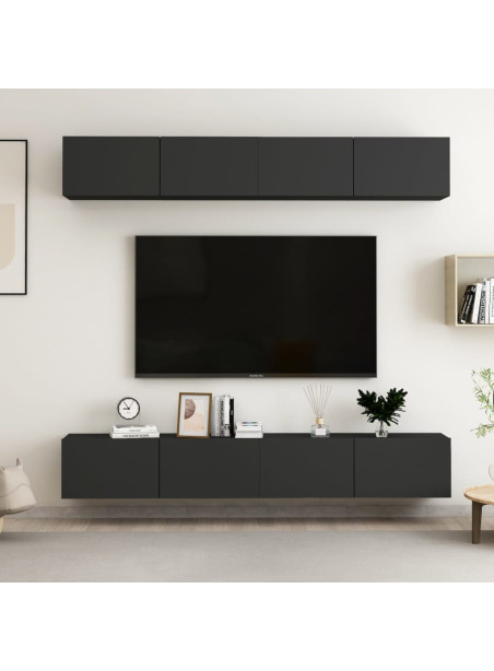 TV Cabinets 4 pcs Black 100x30x30 cm Engineered Wood