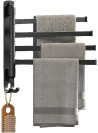Towel Racks for Bathroom, Swivel Self-Adhesive Towel Rack Wall Mounted, 4 Bar Bathroom Towel Hanger - BLACK