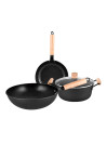 3PCS Cookware Set Wok Frying Pan Saucepan with Lid Pots Pans Set Maifan Stone Nonstick Egg Pan Cooking Tools