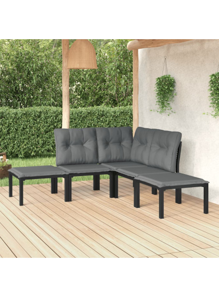 5 Piece Garden Lounge Set Black and Grey Poly Rattan