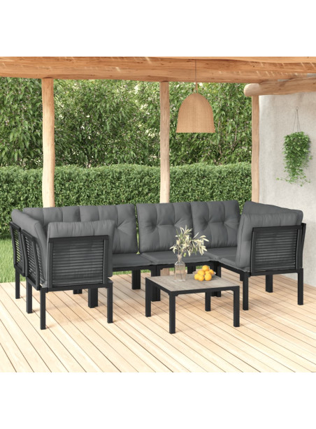 7 Piece Garden Lounge Set Black and Grey Poly Rattan