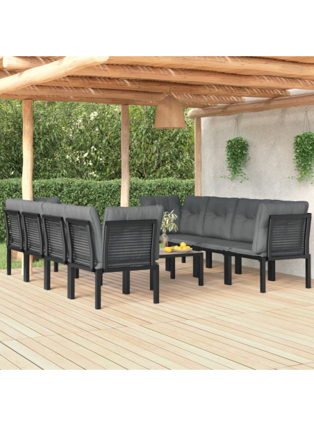 9 Piece Garden Lounge Set Black and Grey Poly Rattan