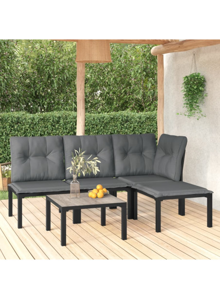5 Piece Garden Lounge Set Black and Grey Poly Rattan