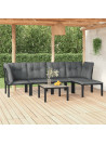 6 Piece Garden Lounge Set Black and Grey Poly Rattan