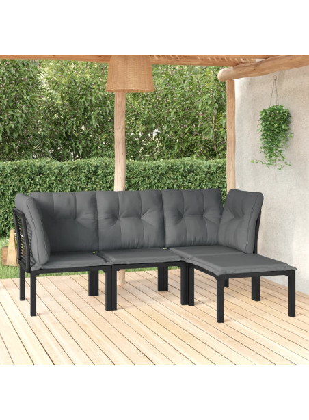 4 Piece Garden Lounge Set Black and Grey Poly Rattan