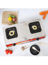 Double Burner Stainless Steel Gas Cooker, Black Knob, Auto-Ignition (OMK2230)