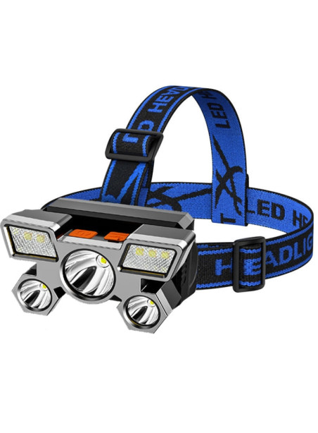 Headlamp - Rechargeable LED Five-headed Aircraft Light USB Mining Light