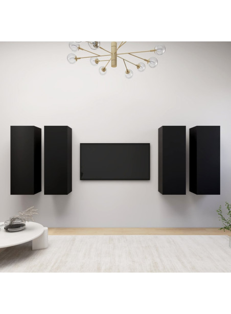 TV Cabinets 4 pcs Black 30.5x30x90 cm Engineered Wood