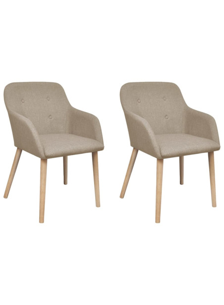 Oak Indoor Fabric Dining Chair Set 2 pcs with Armrest Beige
