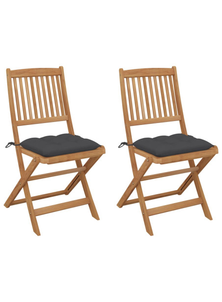 Folding Garden Chairs 2 pcs with Cushions Solid Acacia Wood