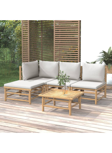 5 Piece Garden Lounge Set with Light Grey Cushions Bamboo