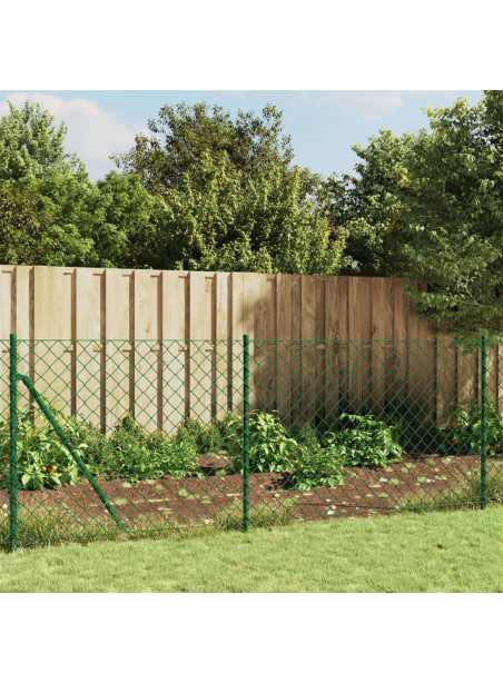 vidaXL Chain Link Fence with Spike Anchors Green 0.8x25 m
