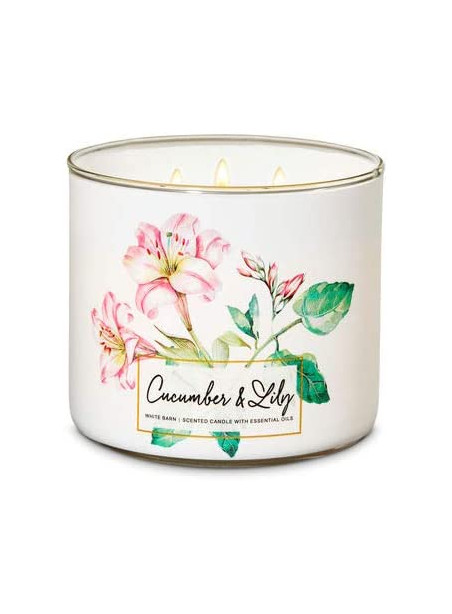 White Barn Bath & Body Works 3 Wick Candle Cucumber & Lily