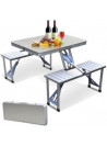 GStorm Aluminum Folding Camping Picnic Table With 4 Seats Portable Set Outdoor Garden , Silver
