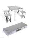 GStorm Aluminum Folding Camping Picnic Table With 4 Seats Portable Set Outdoor Garden , Silver